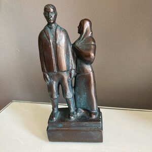 Vintage Signed Axel Olsson Swedish Chalkware Man & Woman Immigrants Scul…